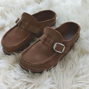 Birkenstock Buckley, Suede Leather in Tea, size 37